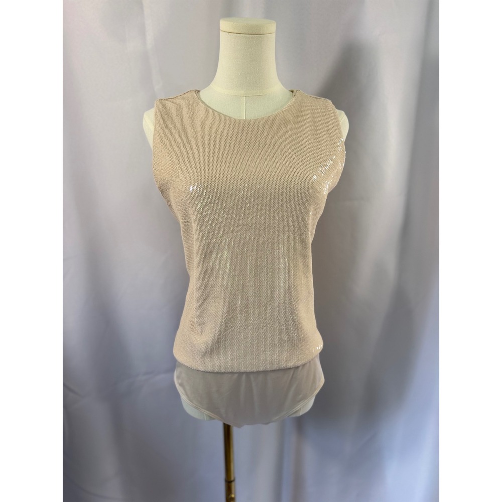 NWT Express Body Contour Champagne Beige Sequin Sleeveless Bodysuit Size‎ L